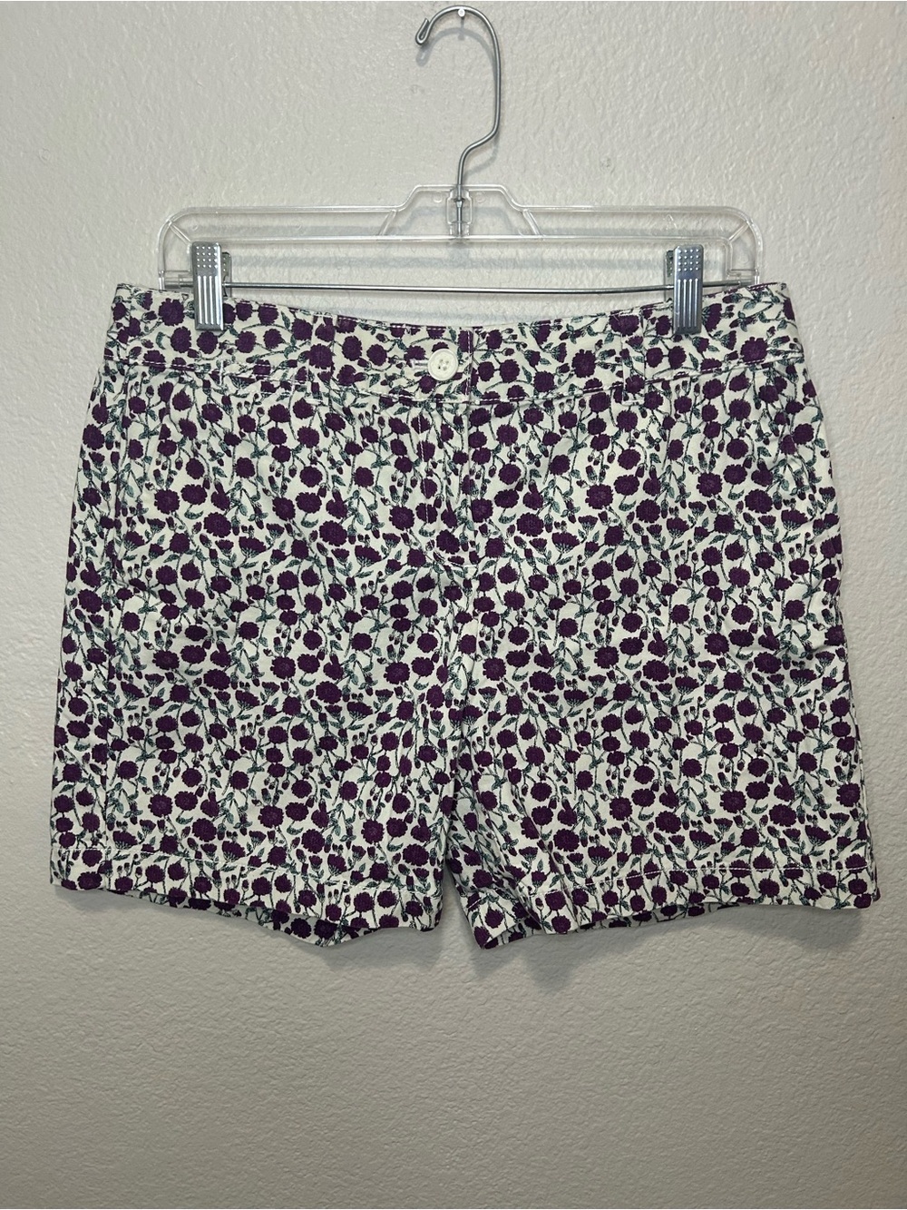 LOFT Original Fit Floral Cotton Chino Shorts Size 4 Purple White Cottagecore